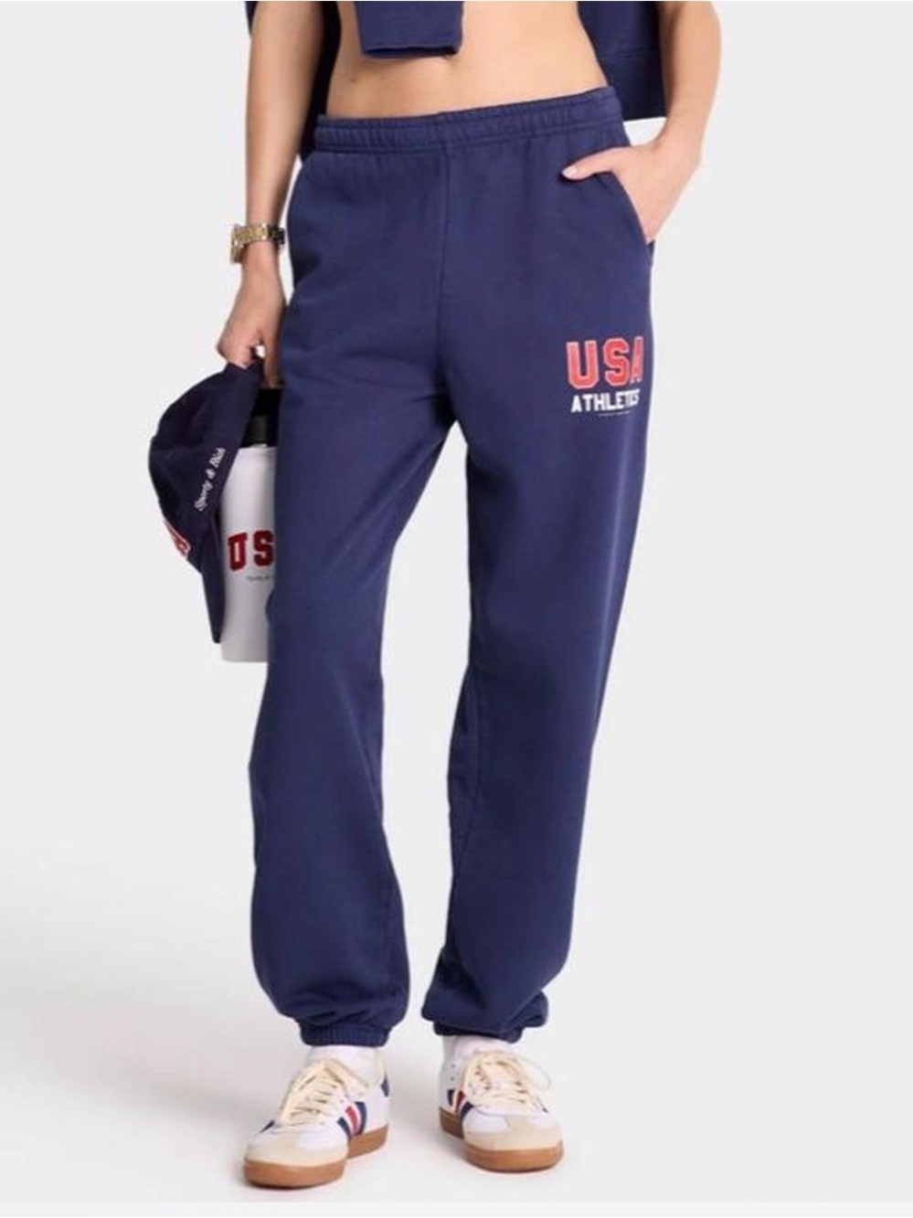 Sporty & Rich Navy Sweatpants with Red USA Logo